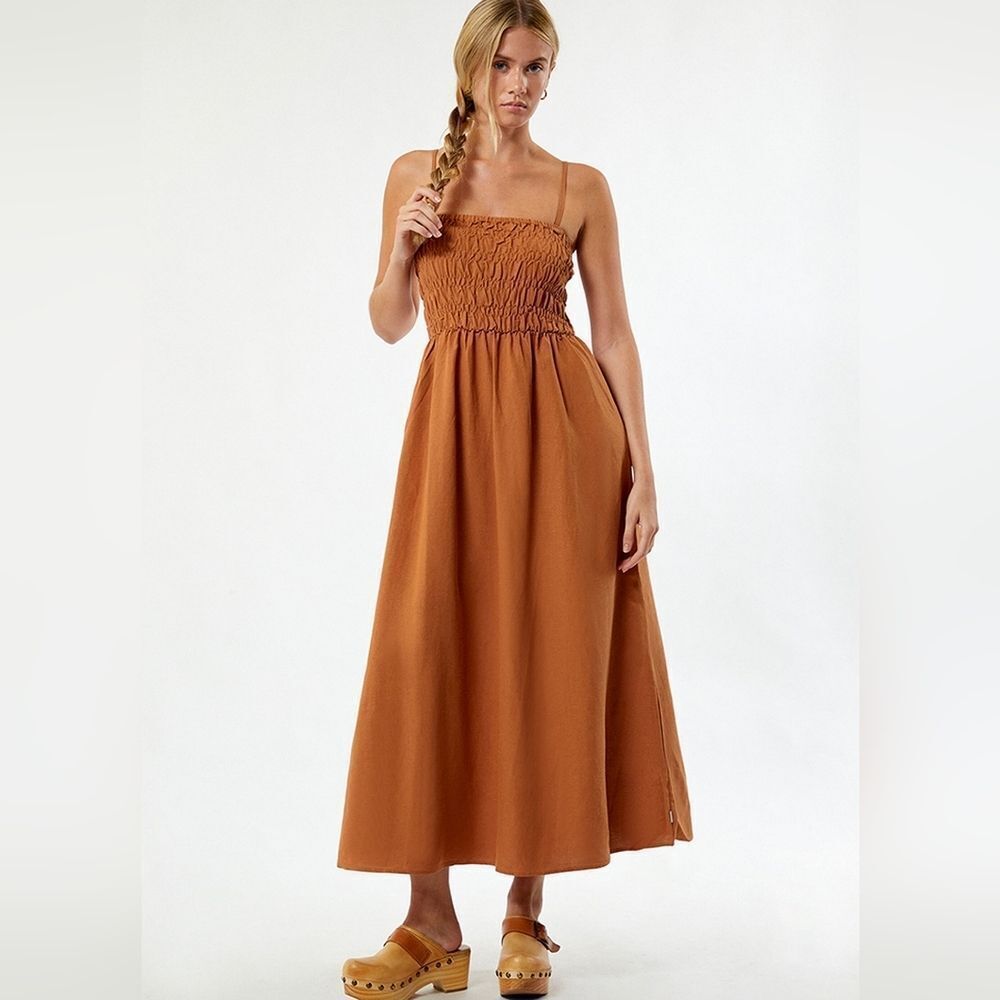 Rhythm Rust Smocked Strap Midi in Burnt Orange - Picture 2 of 13